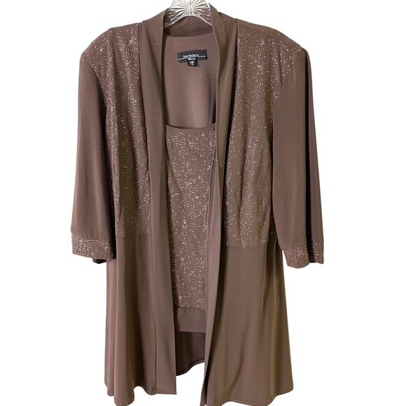 R&M Richards Size 14W Womens 3/4 Sleeve Brown Sparkle Pantsuit - Picture 6 of 16